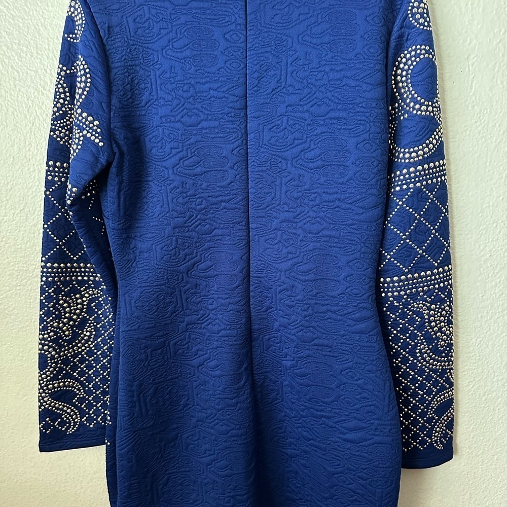 Va Va Voom Royal Blue Beaded Long Sleeve Body Con Medium Mini Dress Brand New - Picture 2 of 9